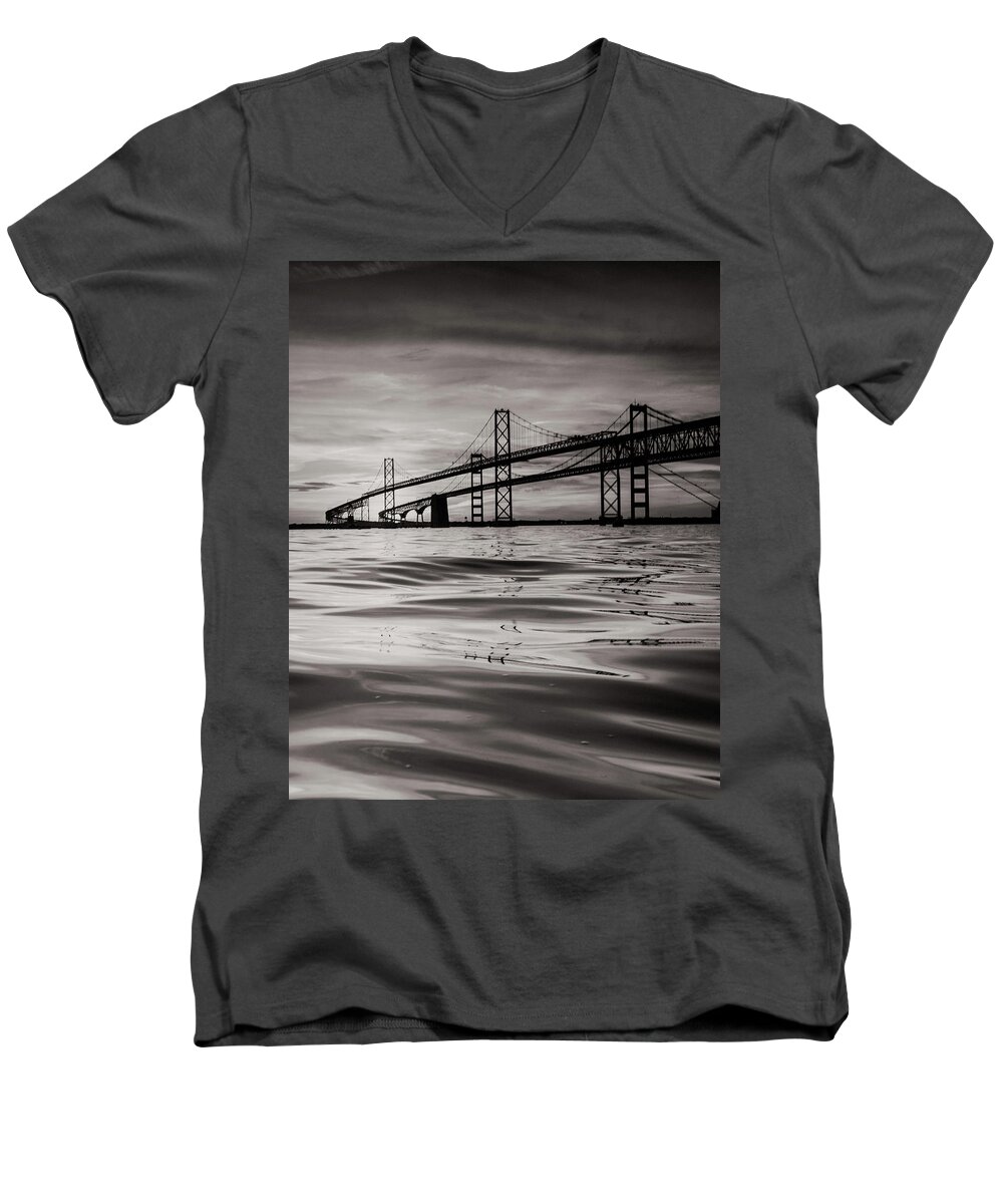 Waterscape Men's V-Neck T-Shirt featuring the photograph Black and White Reflections 2 by Jennifer Casey