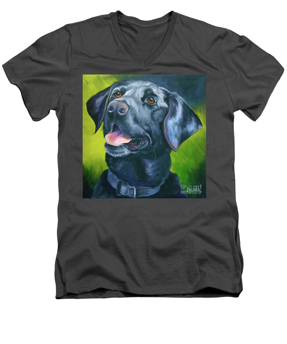 Labrador Retriever Men's V-Neck T-Shirt featuring the painting Black Lab Forever by Susan A Becker