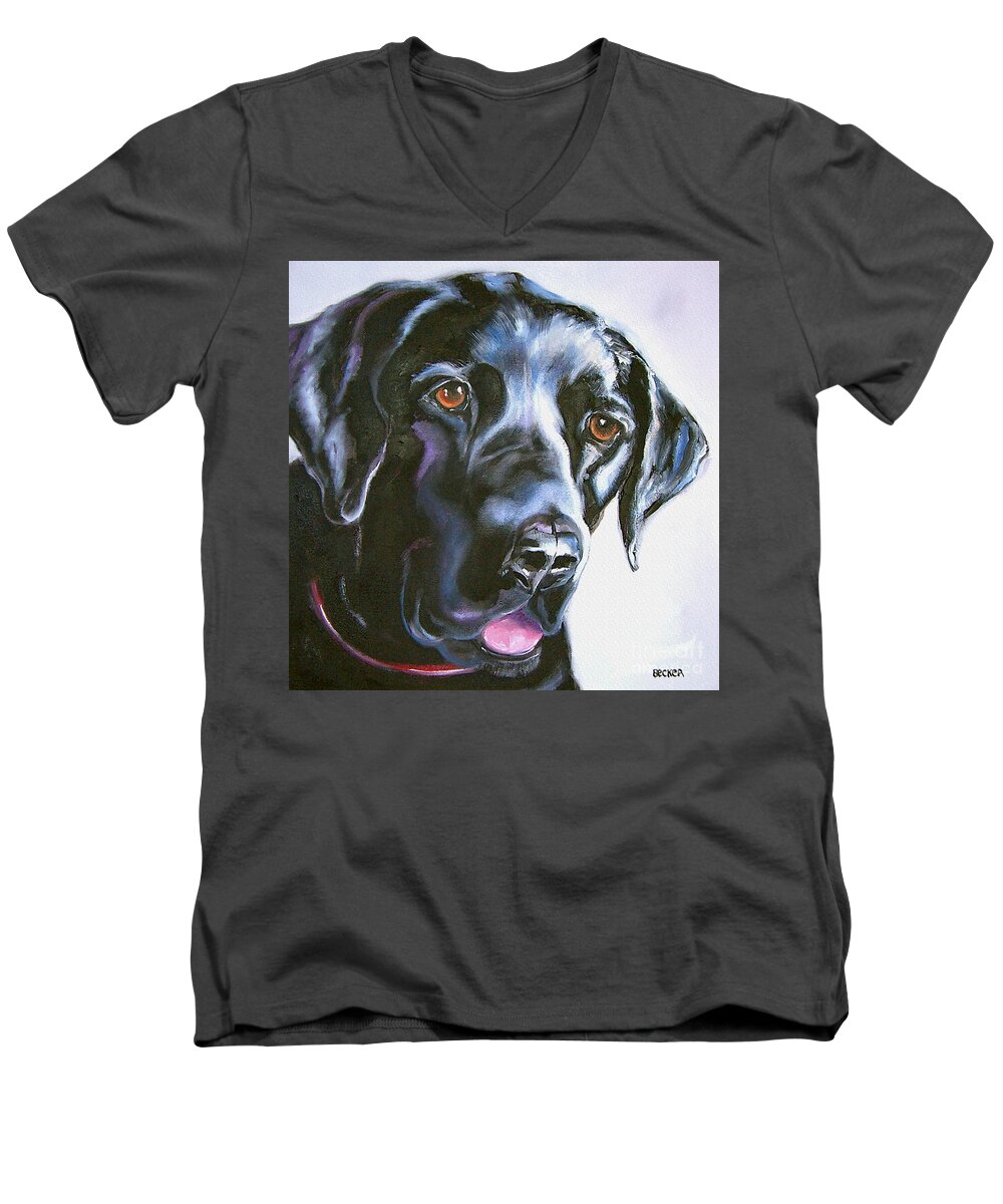 Dogs Men's V-Neck T-Shirt featuring the painting Black Lab No Ordinary Love by Susan A Becker