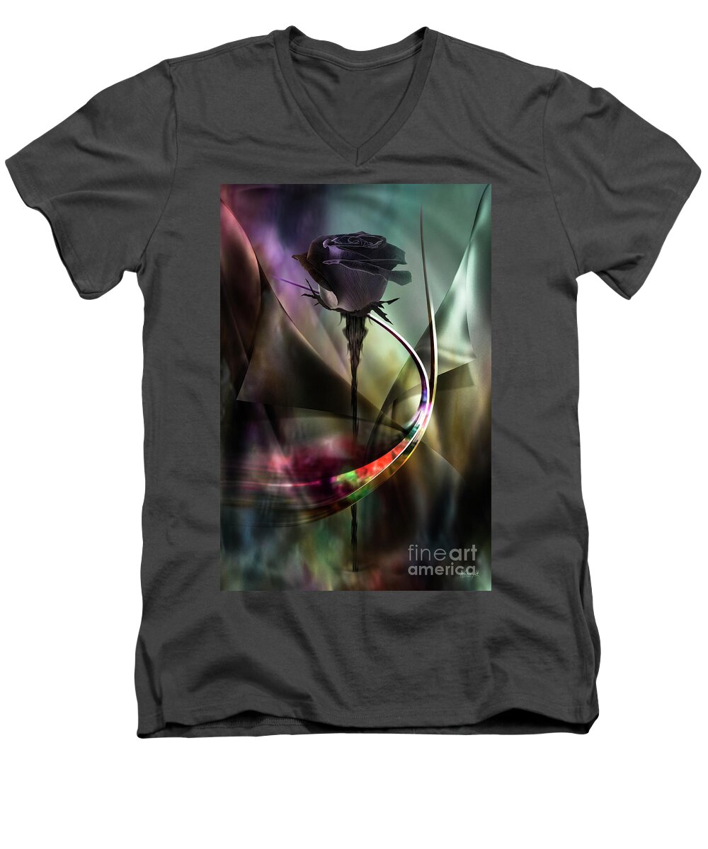 Movement Men's V-Neck T-Shirt featuring the digital art Black rose in color symphony by Johnny Hildingsson
