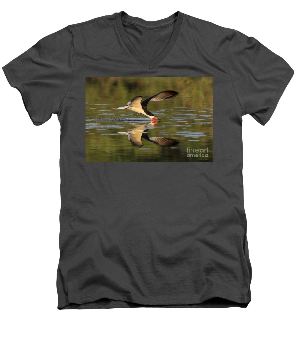 Black Skimmer Men's V-Neck T-Shirt featuring the photograph Black Skimmer Fishing by Meg Rousher