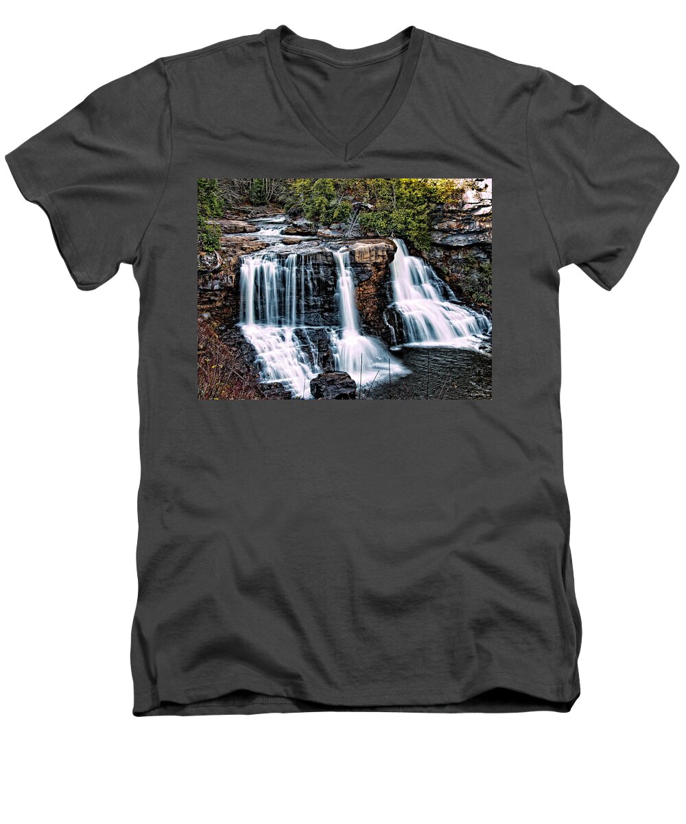Blackwater Men's V-Neck T-Shirt featuring the photograph Blackwater Falls, West Virginia by Skip Tribby