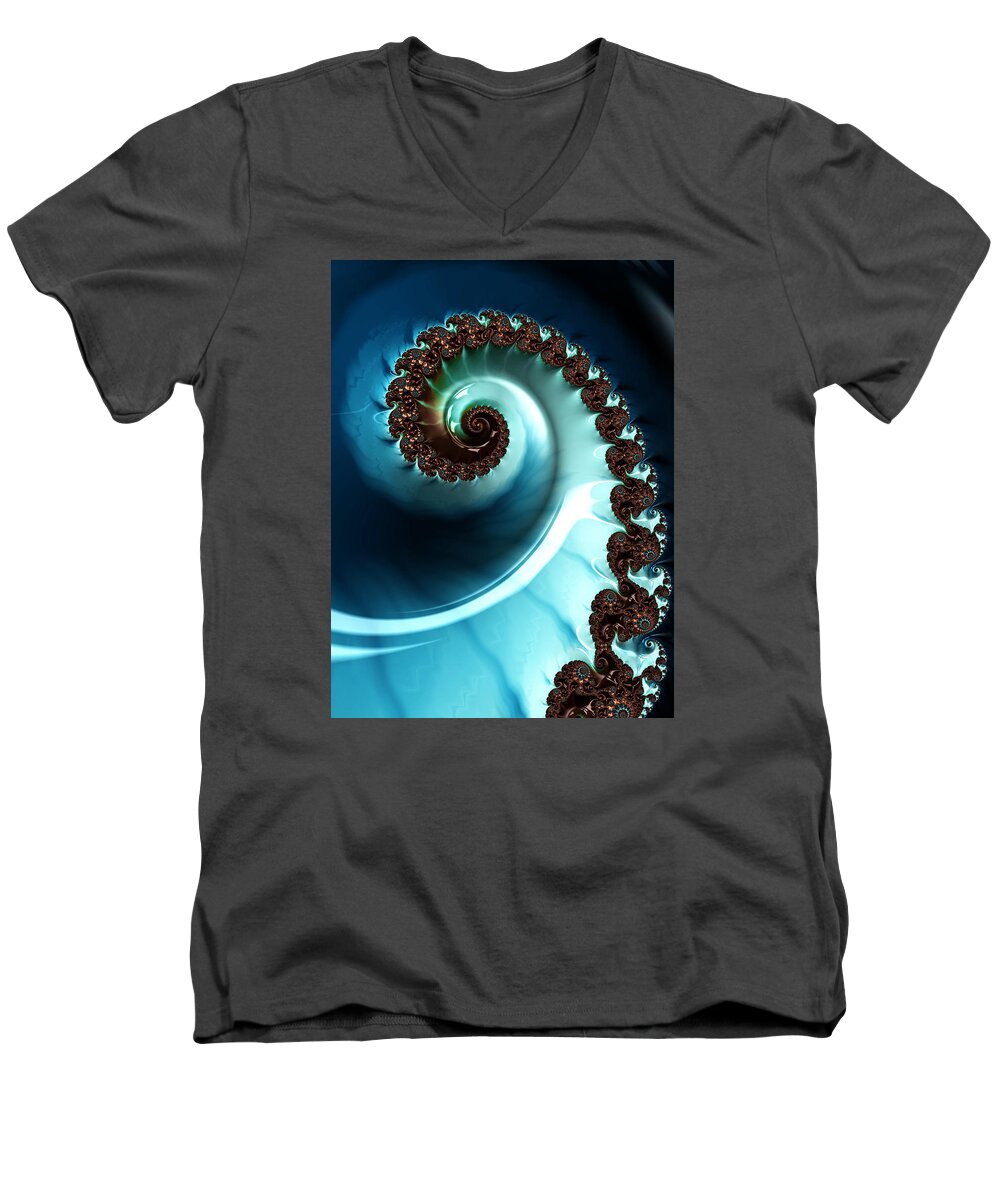 Fractal Men's V-Neck T-Shirt featuring the digital art Blue Albania by Jeff Iverson