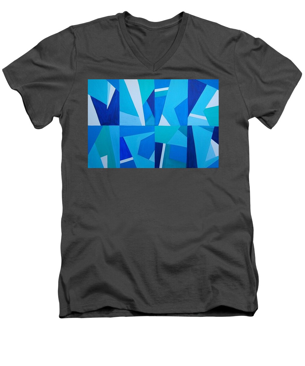 Abstract Men's V-Neck T-Shirt featuring the painting Blue Alert Grande by Dick Sauer