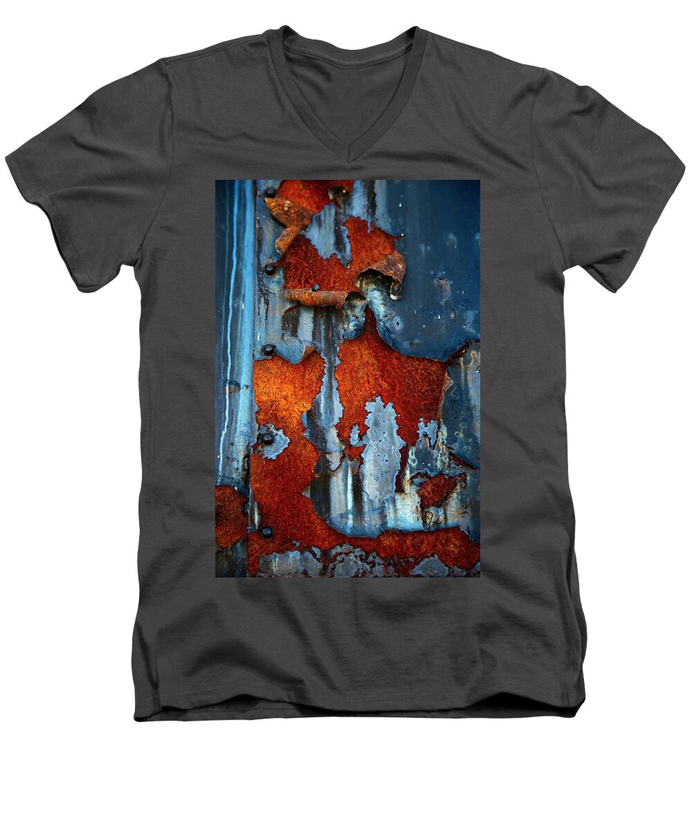 Rusty Pieces Men's V-Neck T-Shirt featuring the photograph Blue And Rust by Karol Livote