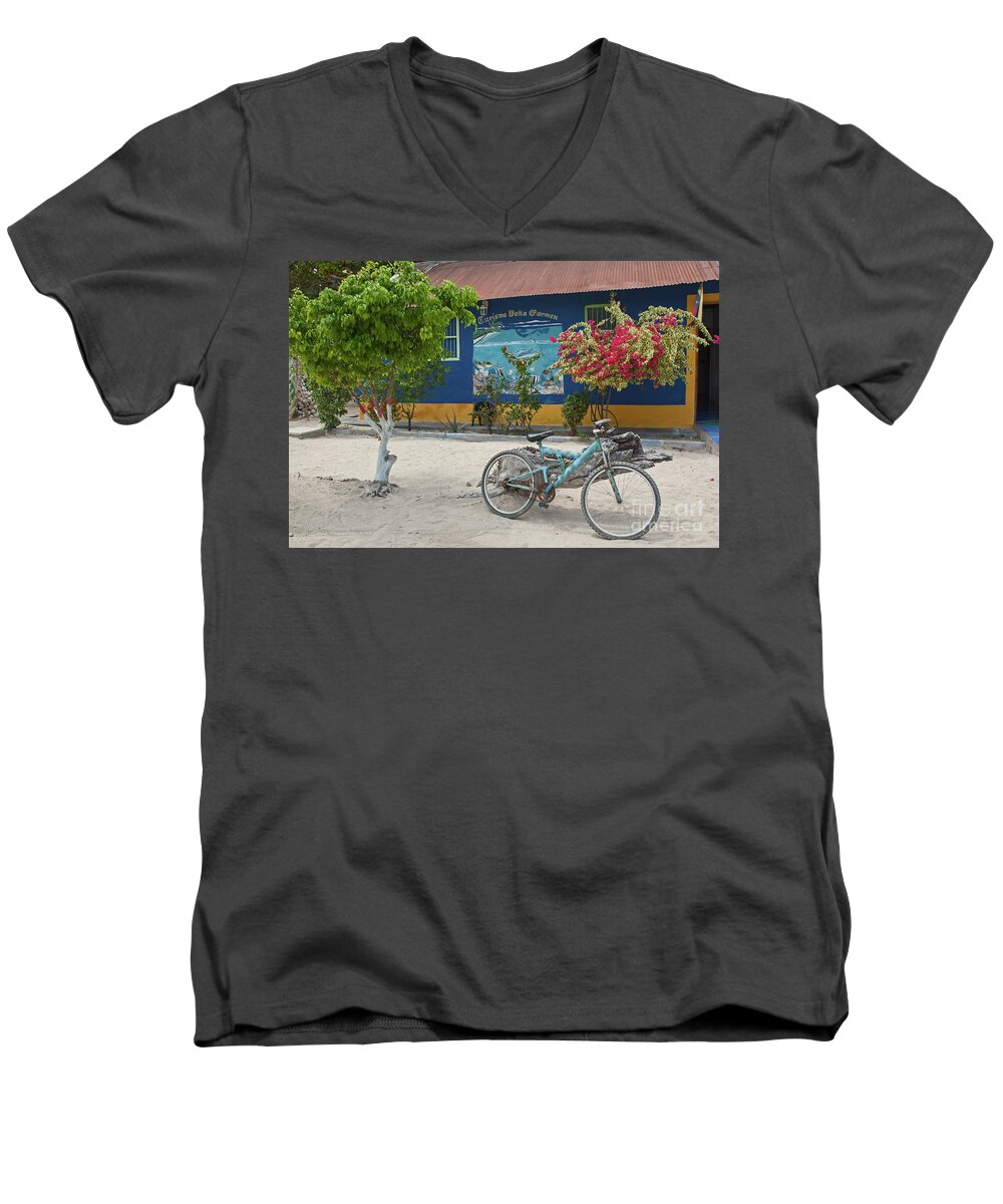 2016 Men's V-Neck T-Shirt featuring the photograph Blue bicycle by Jean-Luc Baron