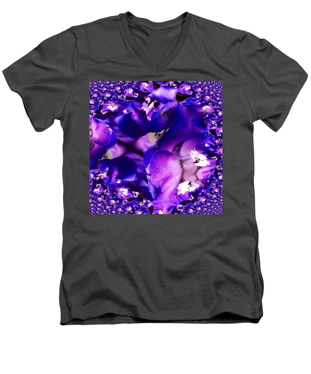 Blue Delphinium Abstracted Men's V-Neck T-Shirt featuring the photograph Blue Delphinium Abstracted by Anna Porter