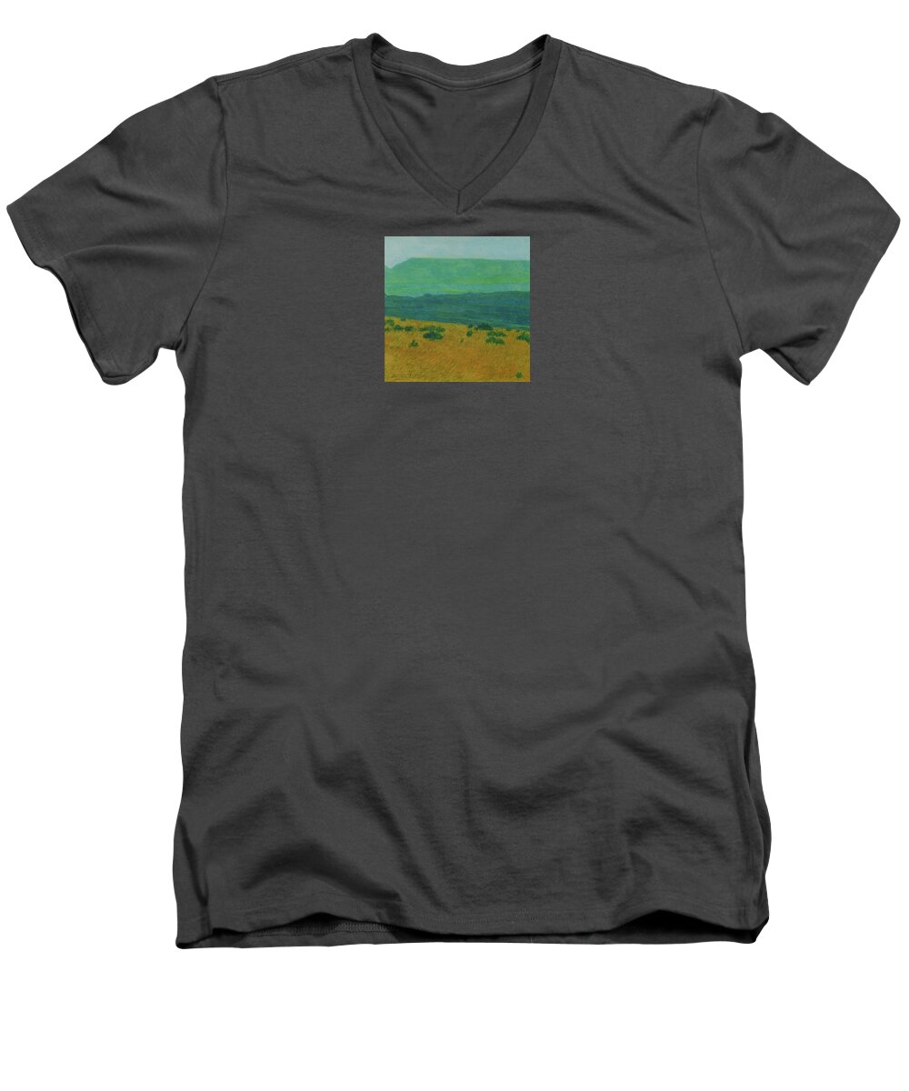 North Dakota Men's V-Neck T-Shirt featuring the painting Blue-Green Dakota Dream, 1 by Cris Fulton