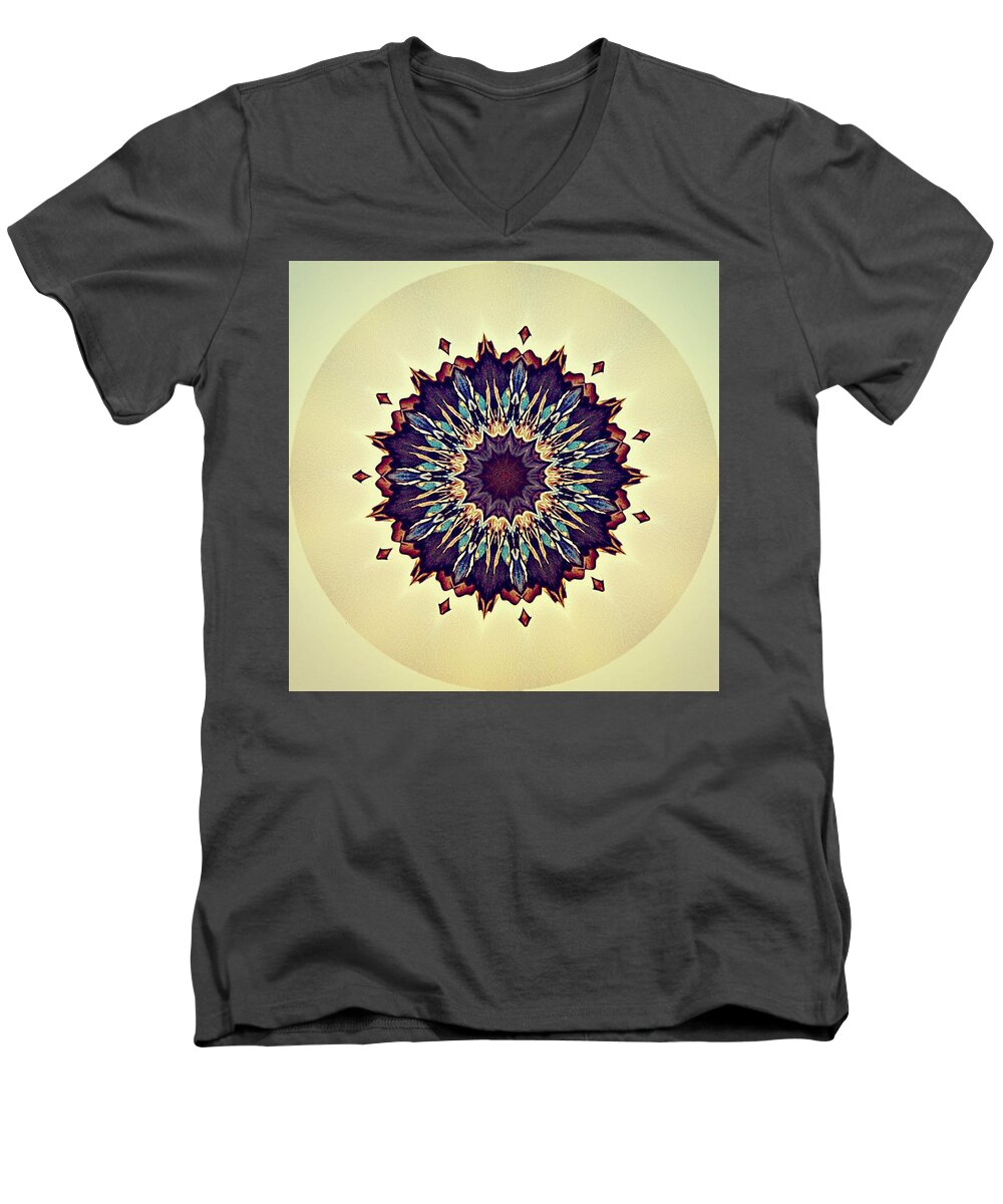 Mandala Men's V-Neck T-Shirt featuring the digital art Blue Iris by 'REA' Gallery