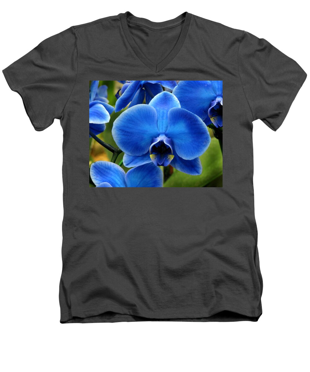 Nature Men's V-Neck T-Shirt featuring the photograph Blue Orchid by Peggy Urban