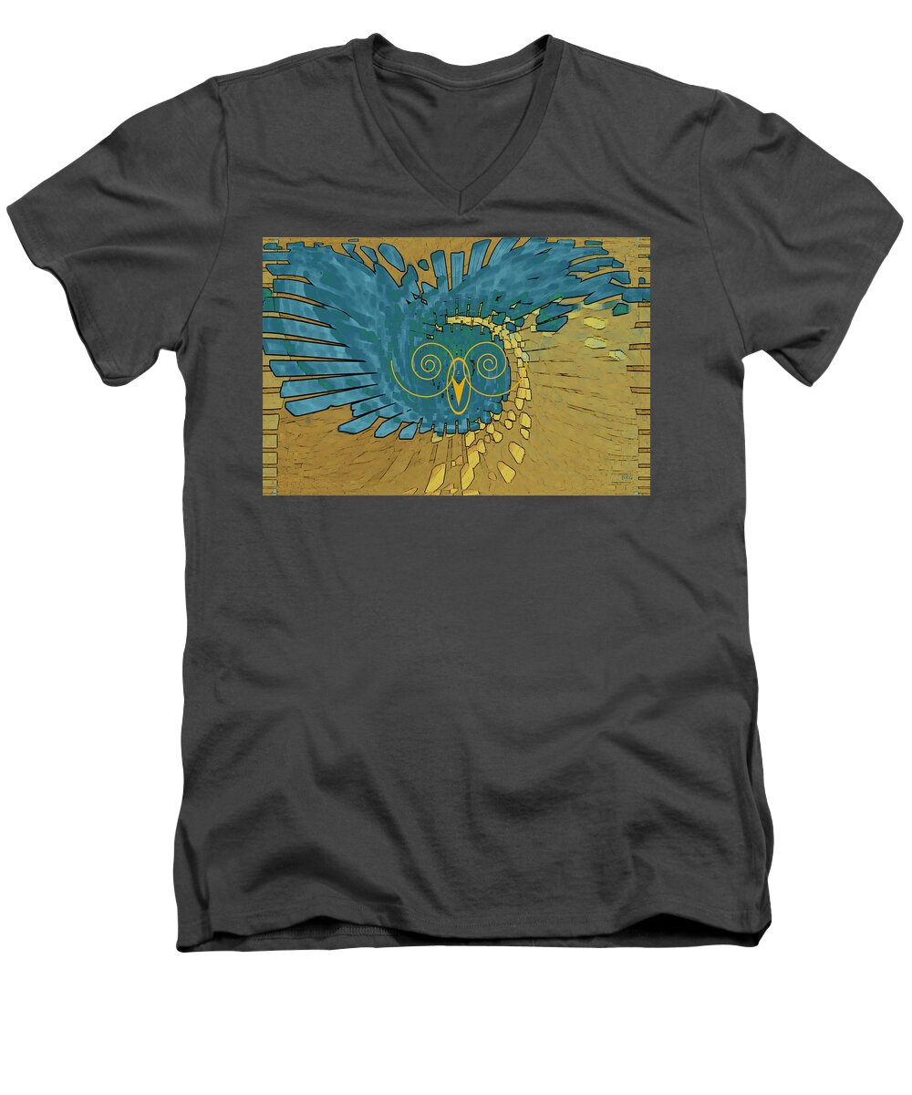 Abstract Bird Men's V-Neck T-Shirt featuring the digital art Abstract Blue Owl by Ben and Raisa Gertsberg