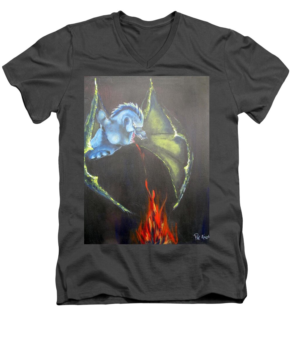This Guy Is Mu Blue Dragon Men's V-Neck T-Shirt featuring the painting Blue by Patricia Kanzler