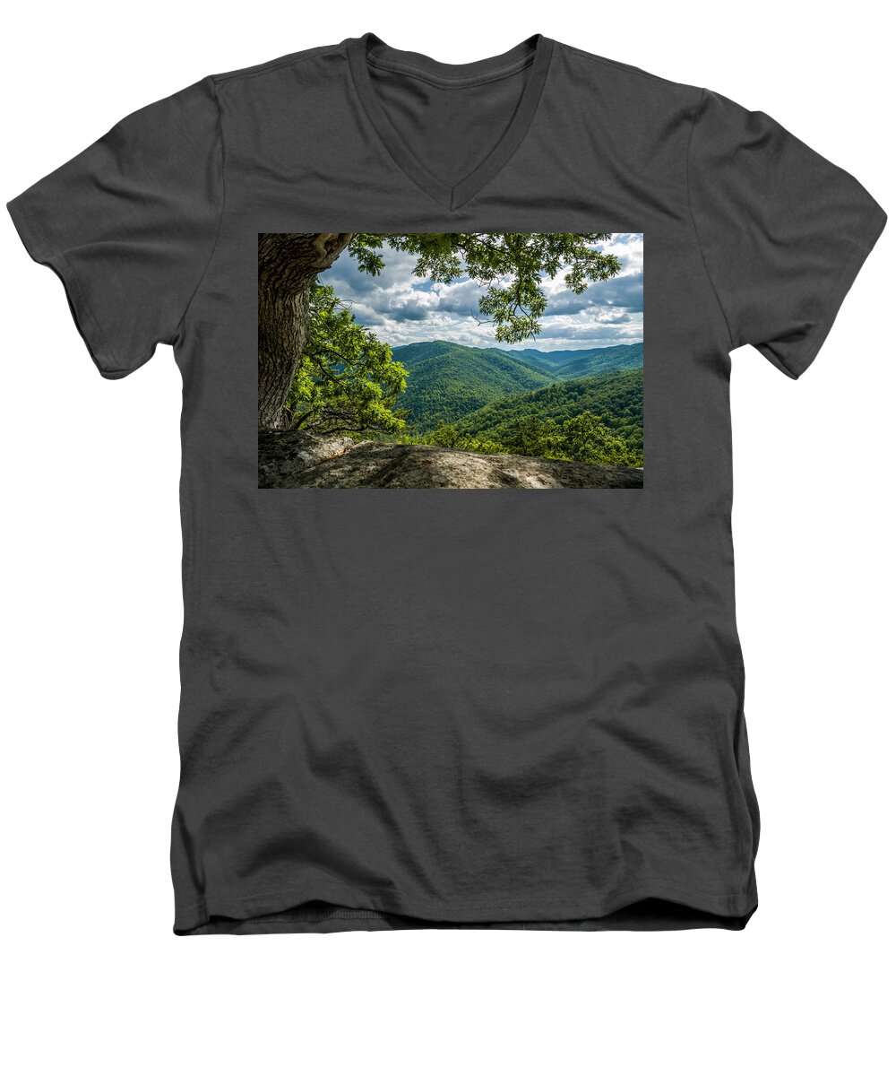Brp Men's V-Neck T-Shirt featuring the photograph Blue Ridge Mountain View by Lori Coleman