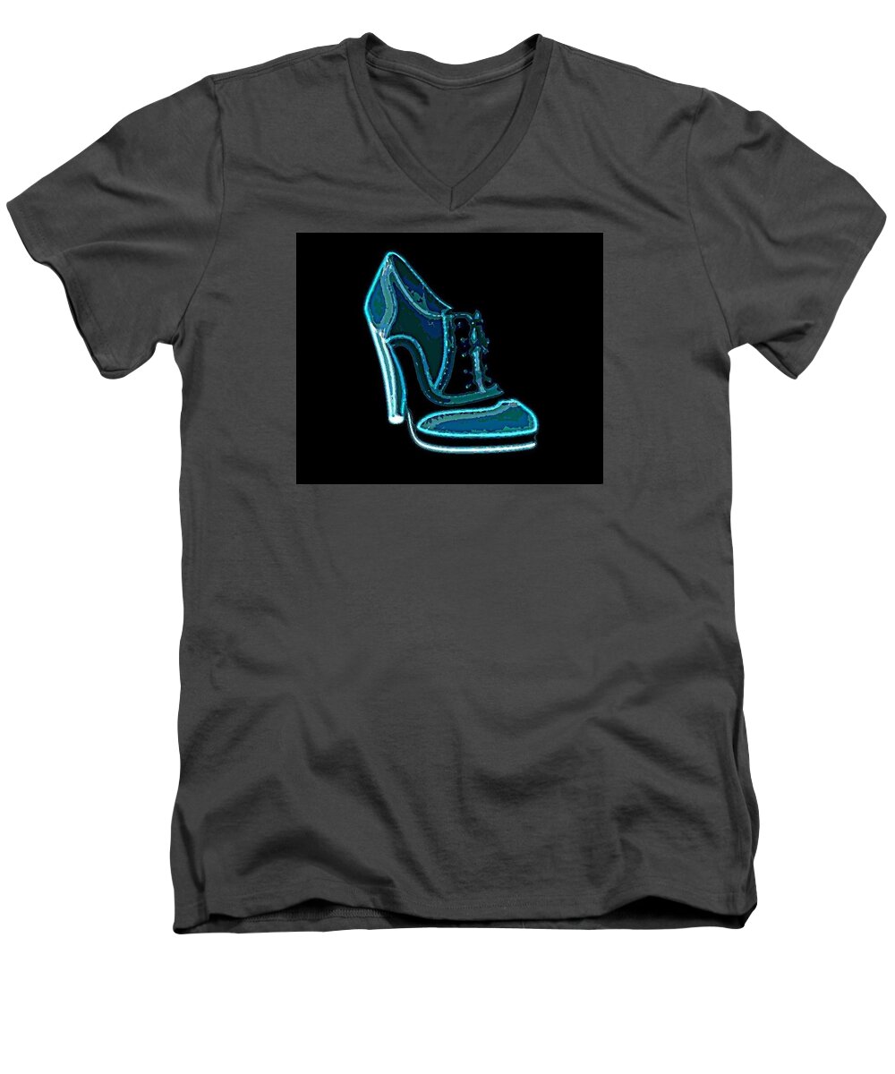  Men's V-Neck T-Shirt featuring the digital art Blue Shoes by Cooky Goldblatt