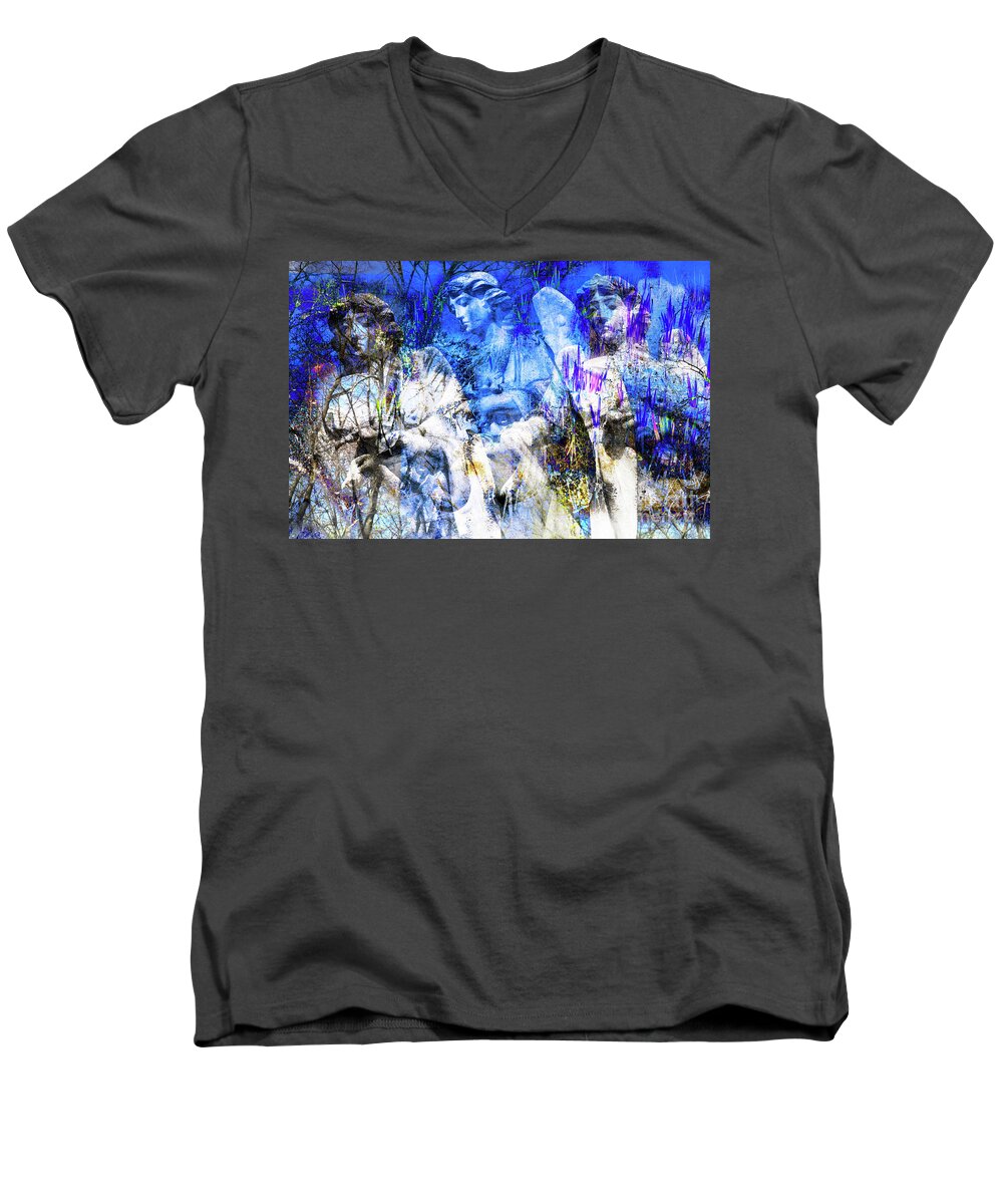 Blue Symphony Of Angels Men's V-Neck T-Shirt featuring the digital art BLUE Symphony of ANGELS by Silva Wischeropp