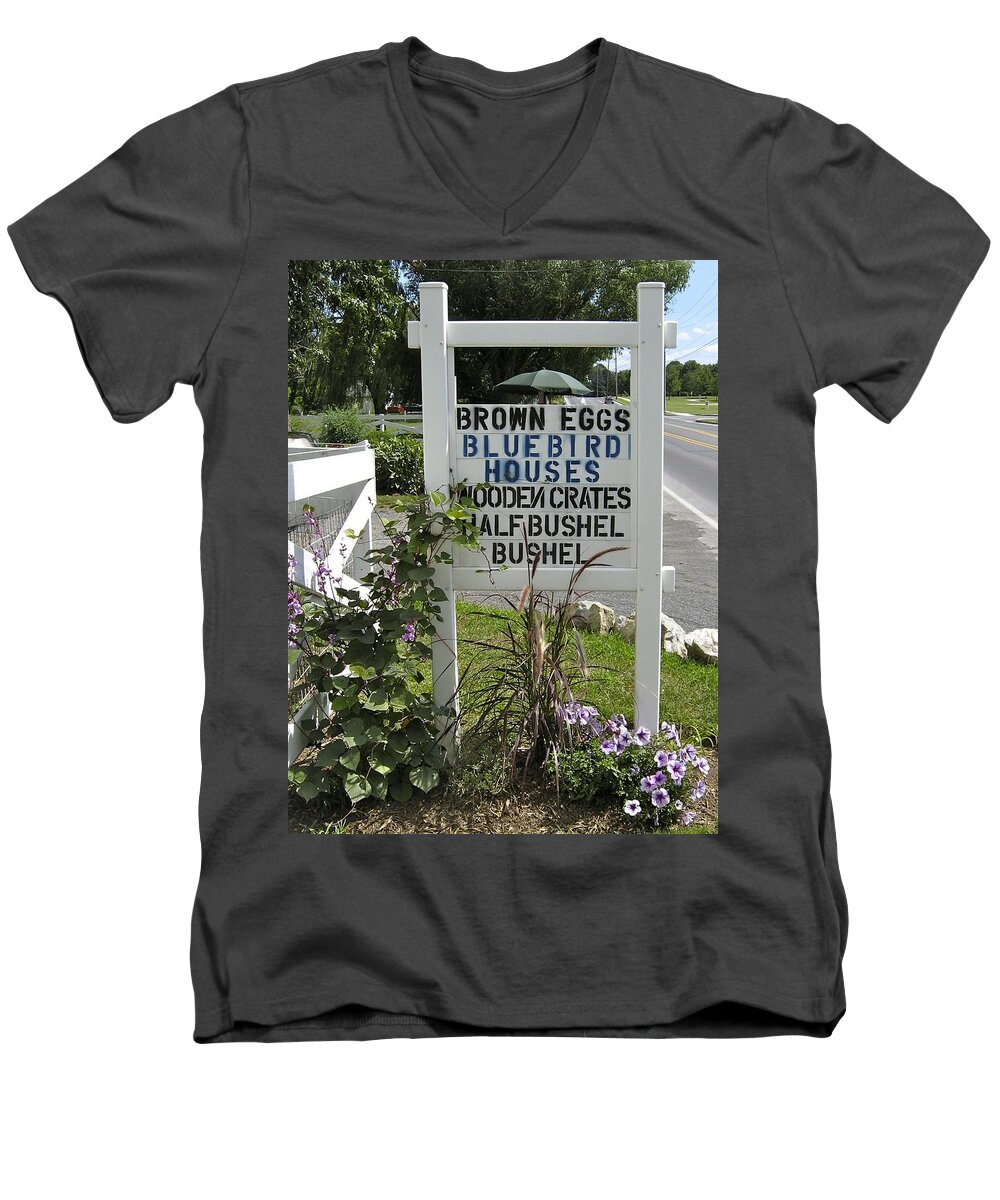 Signs Men's V-Neck T-Shirt featuring the photograph Bluebird Houses in Blue by Tana Reiff