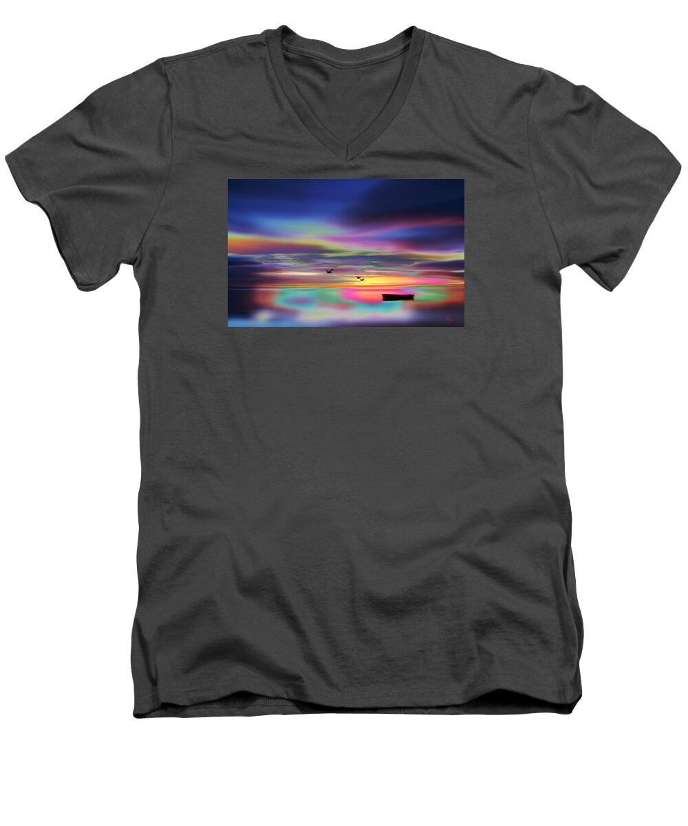 Water Men's V-Neck T-Shirt featuring the digital art Boat Sunset by Gregory Murray
