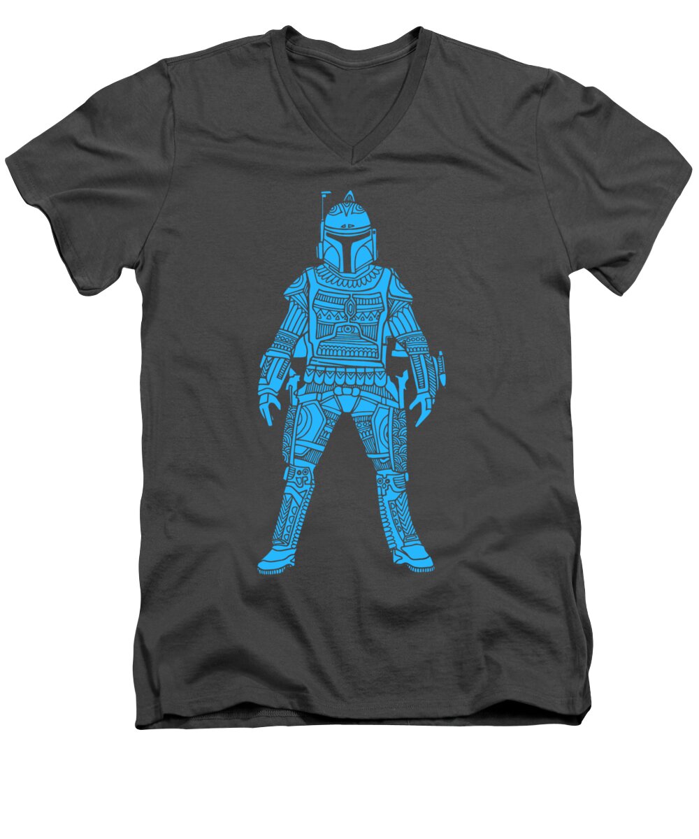 Boba Men's V-Neck T-Shirt featuring the mixed media Boba Fett - Star Wars Art, Blue by Studio Grafiikka
