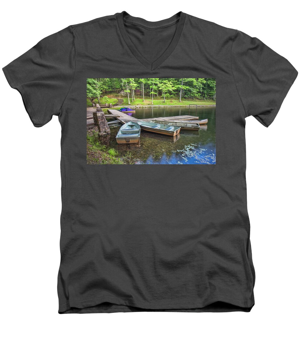 Babcock State Park Men's V-Neck T-Shirt featuring the photograph Boley Lake by Mary Almond