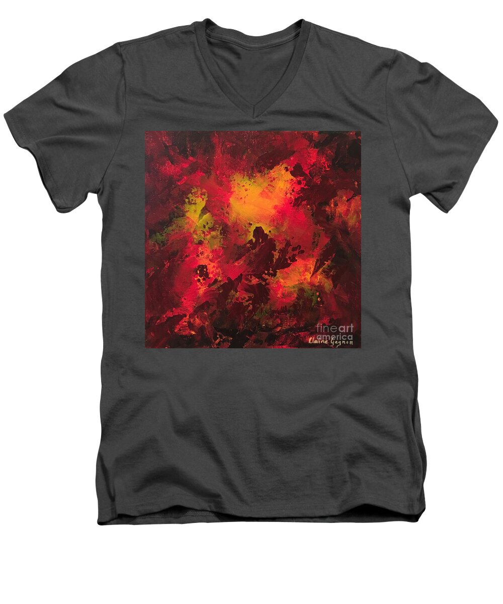 Abstract Men's V-Neck T-Shirt featuring the painting Bonfire by Claire Gagnon