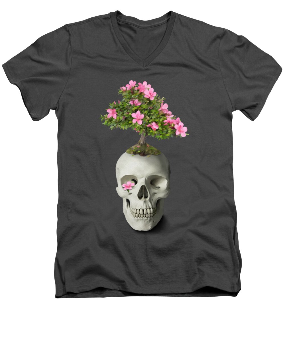 Painting Men's V-Neck T-Shirt featuring the painting Bonsai Skull by Ivana Westin