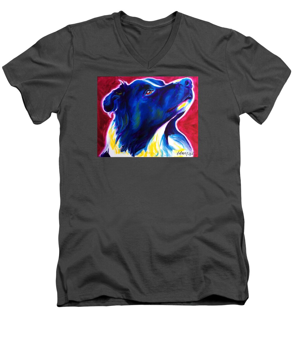 Border Collie Men's V-Neck T-Shirt featuring the painting Border Collie - Bright Future by Dawg Painter