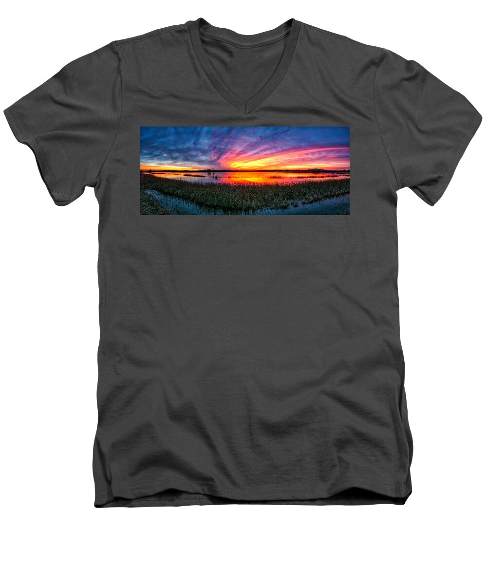 Sunrise Men's V-Neck T-Shirt featuring the photograph Bosque Sunrise by Kristal Kraft