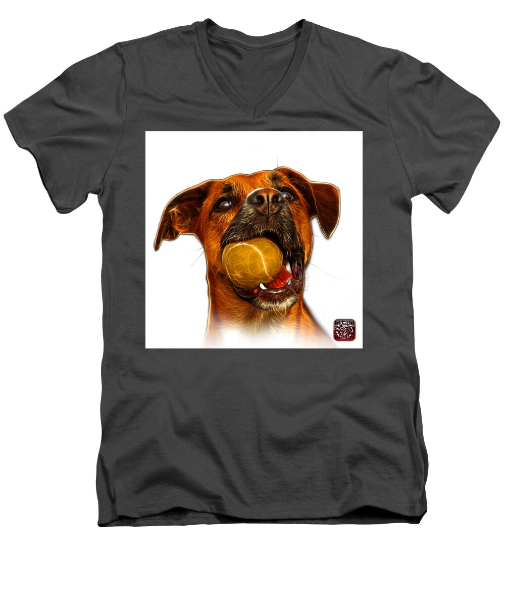 Dog Men's V-Neck T-Shirt featuring the digital art Boxer Mix Dog Art - 8173 - WB by James Ahn