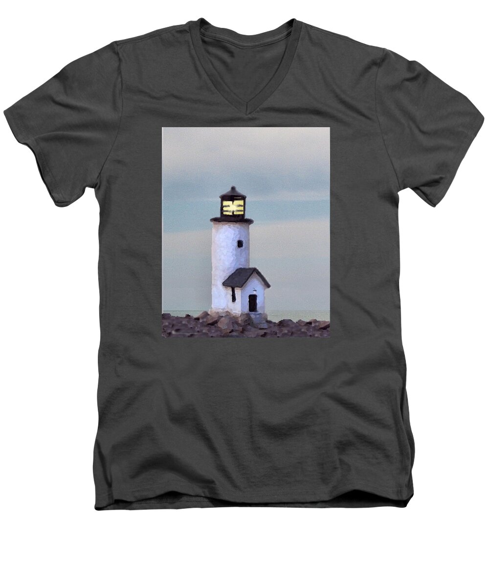 Nantucket Men's V-Neck T-Shirt featuring the digital art Brant Point Impression by Lin Grosvenor