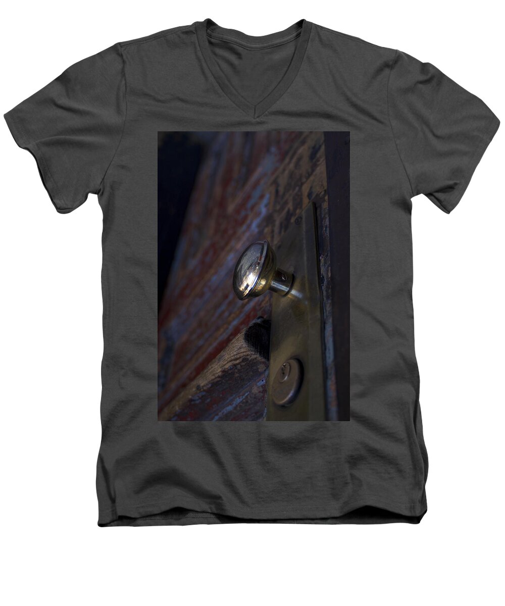 Door Men's V-Neck T-Shirt featuring the photograph Brass Door Knob I by Henri Irizarri
