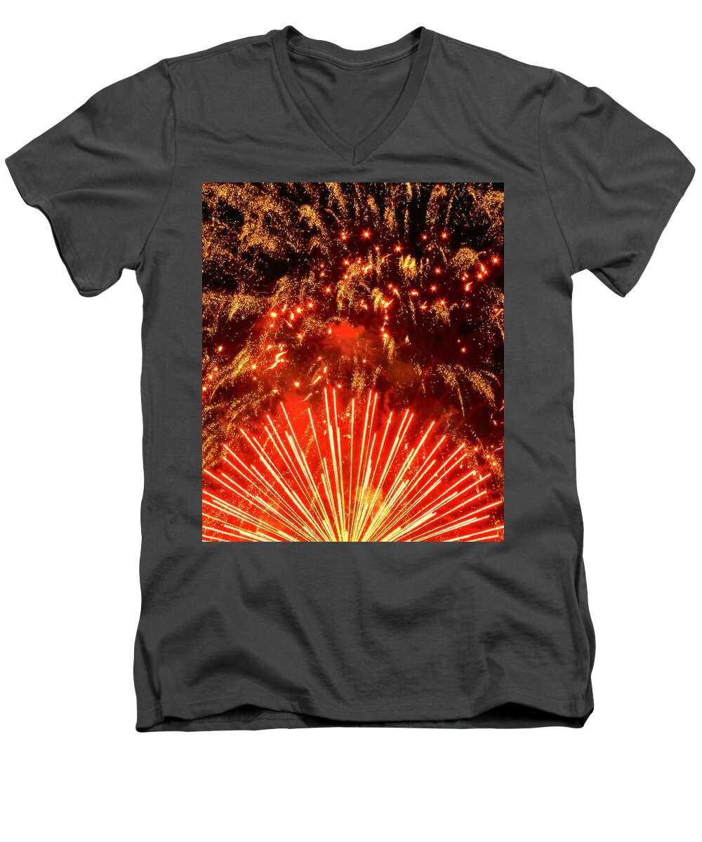 Fireworks Men's V-Neck T-Shirt featuring the photograph Bravo America by Tami Quigley