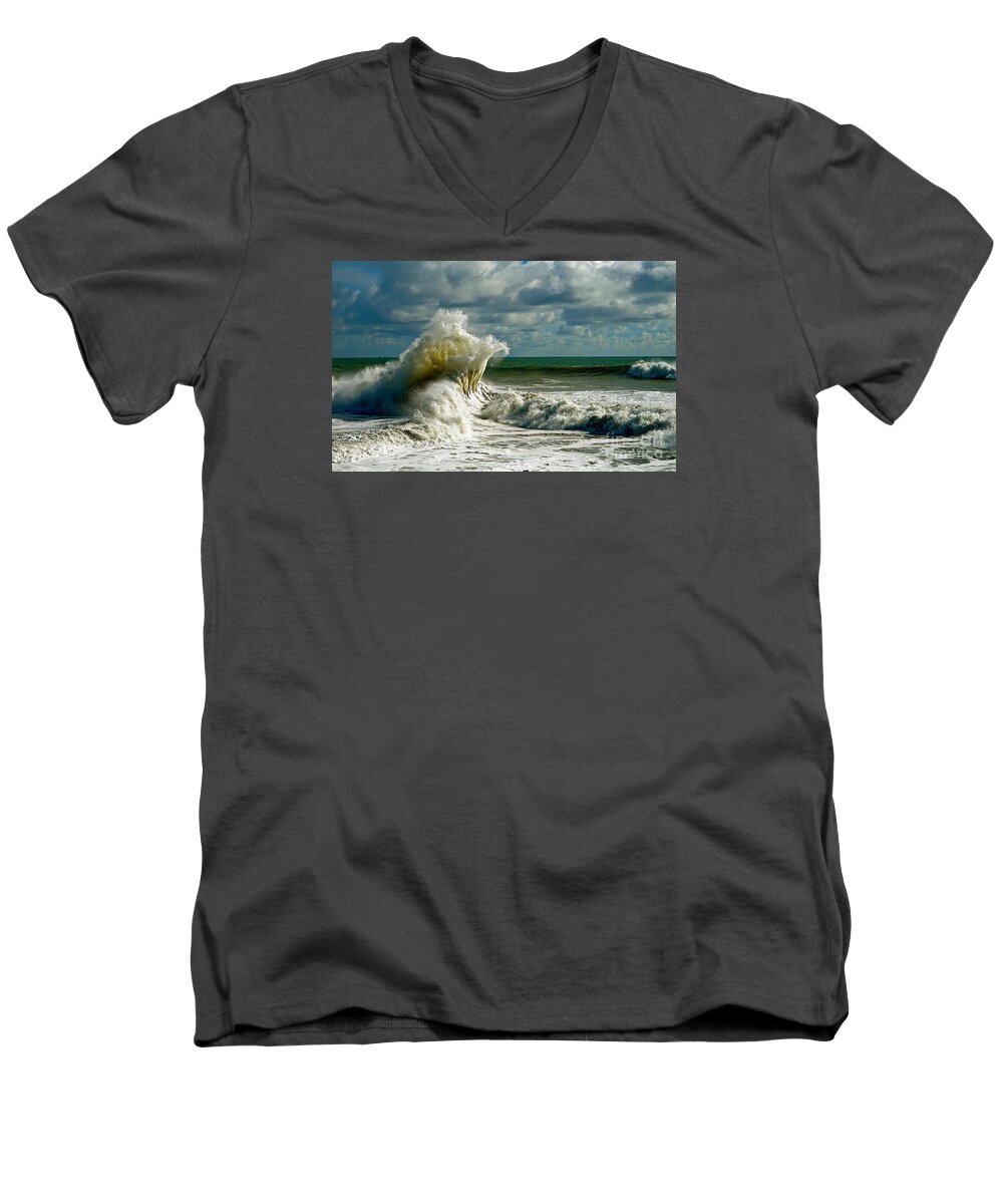 Breakwater Men's V-Neck T-Shirt featuring the photograph Breakwater Backwash by Michael Cinnamond