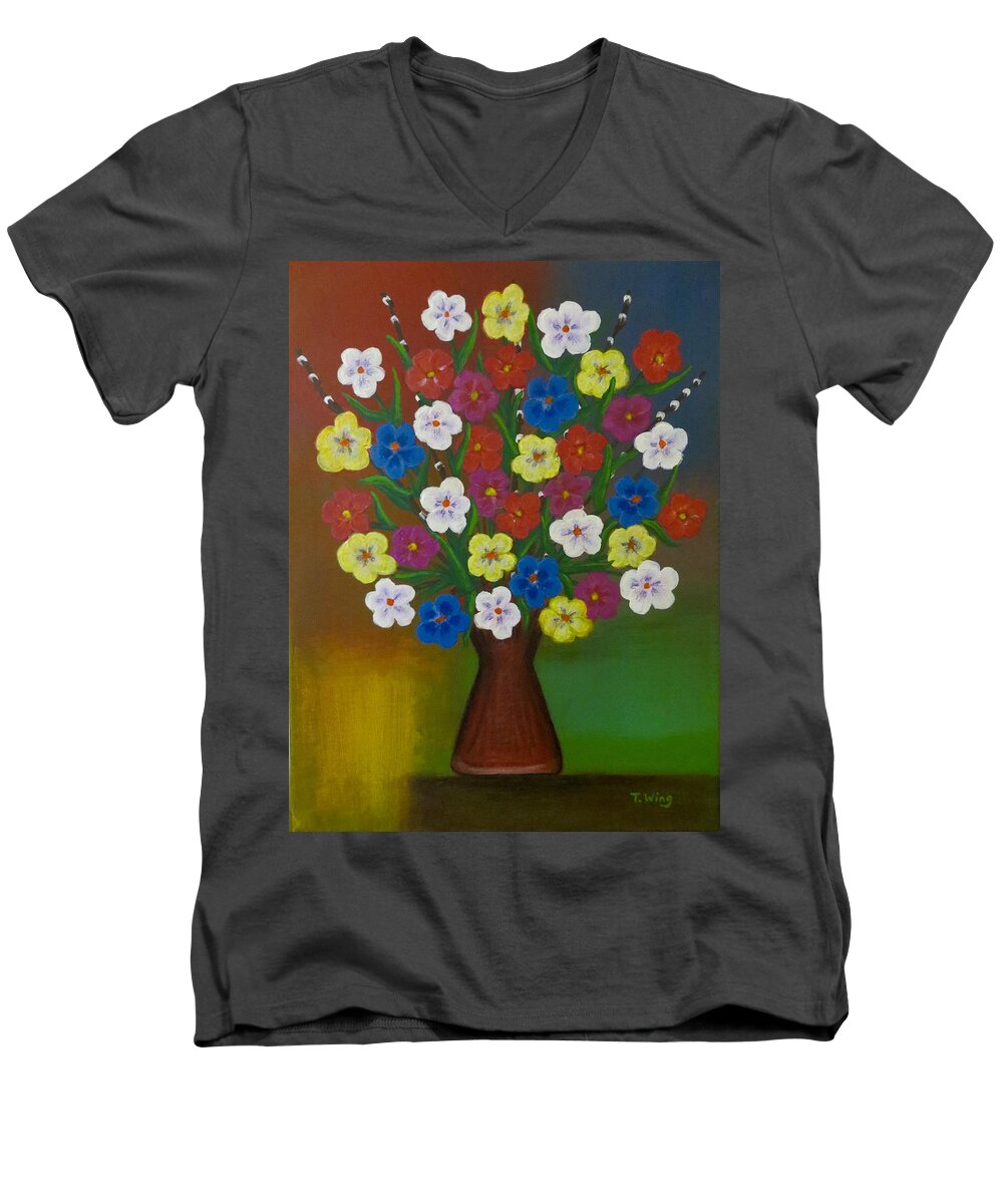 Flowers Men's V-Neck T-Shirt featuring the painting Brilliant Bouquet by Teresa Wing