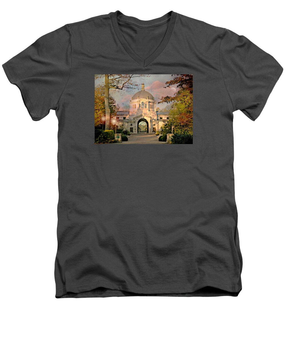 Bronx Zoo Men's V-Neck T-Shirt featuring the photograph Bronx Zoo Entrance by Diana Angstadt