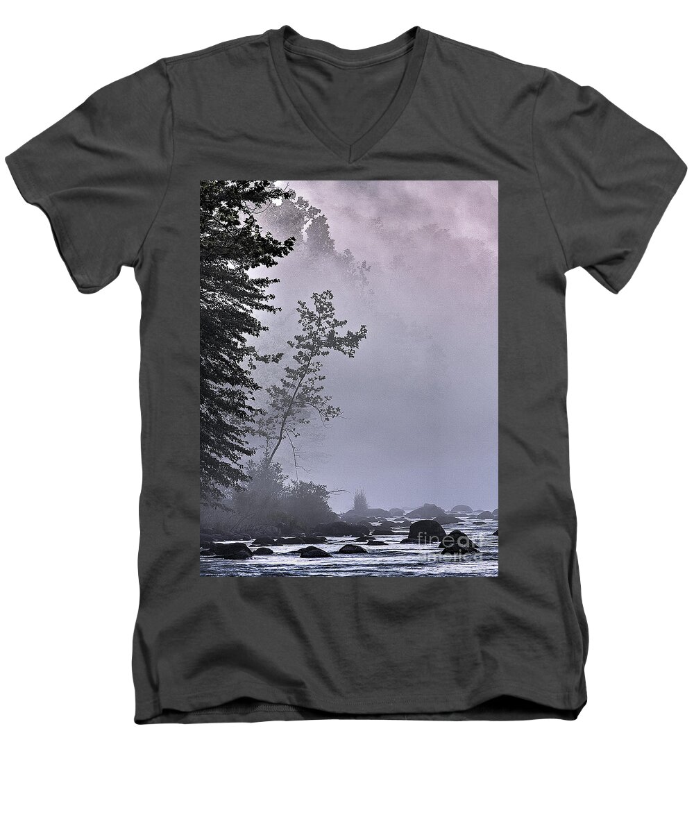 Fog Men's V-Neck T-Shirt featuring the photograph Brooding River by Tom Cameron