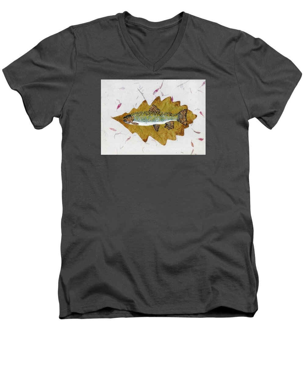 Fish Men's V-Neck T-Shirt featuring the painting Brook Trout by Ralph Root