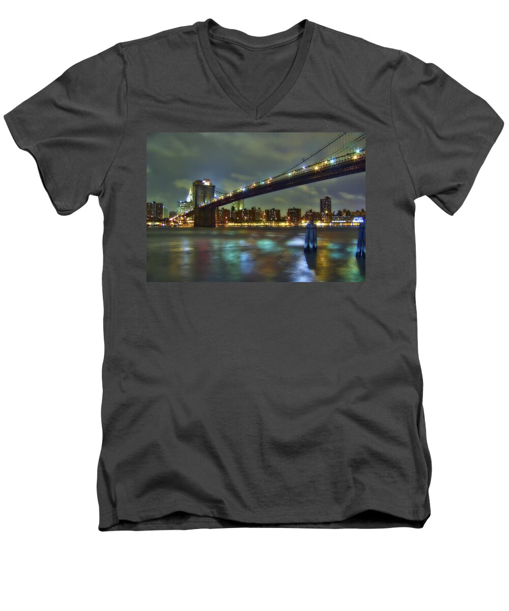 Brooklyn Men's V-Neck T-Shirt featuring the photograph Brooklyn Bridge by Evelina Kremsdorf