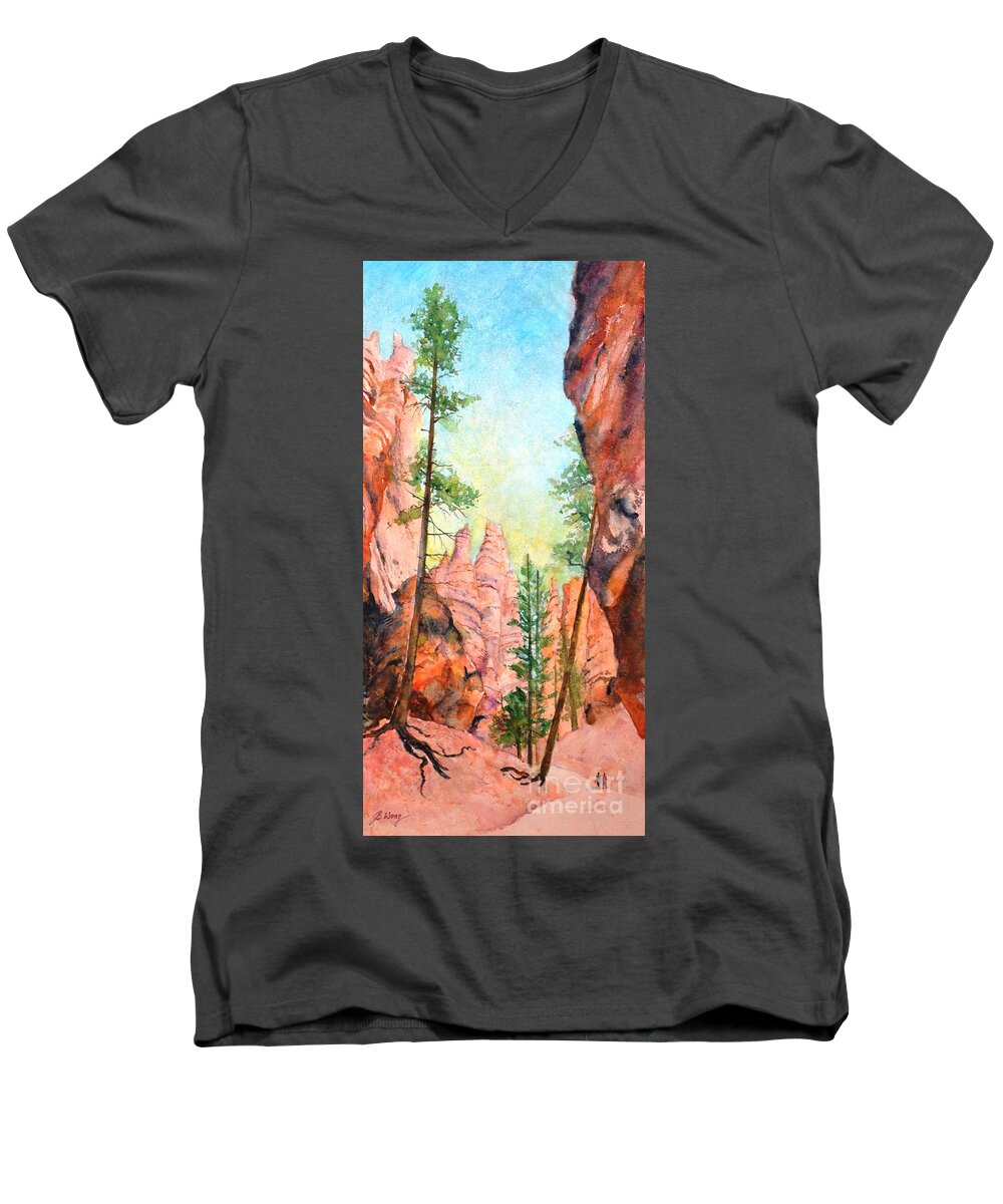 Scenery Men's V-Neck T-Shirt featuring the painting Bryce Canyon #2 by Betty M M Wong