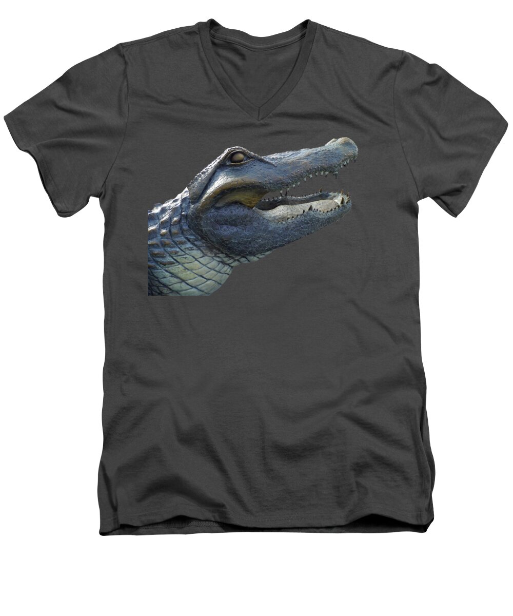 The Swamp Men's V-Neck T-Shirt featuring the photograph Bull Gator Portrait Transparent For T Shirts by D Hackett