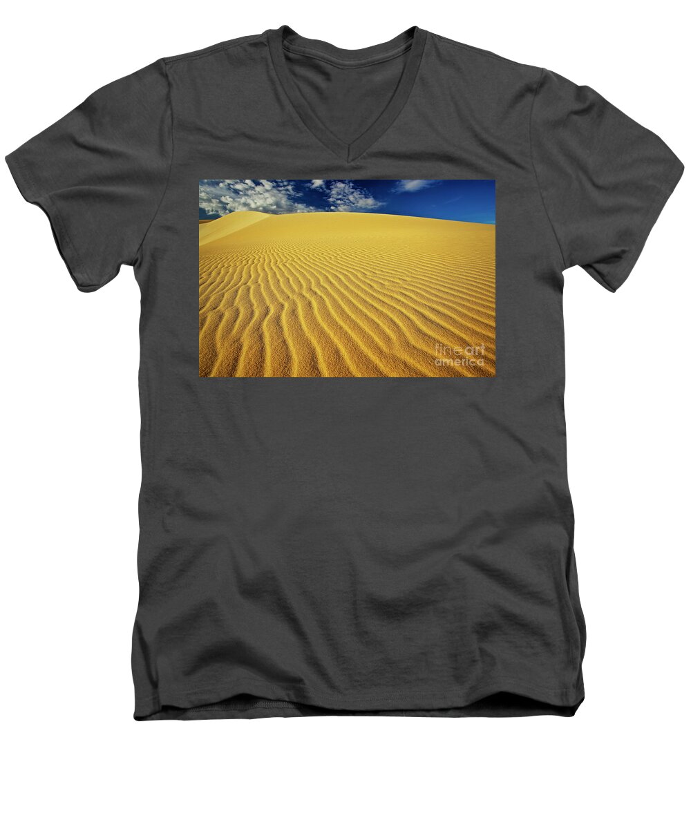 White Sand Dunes Men's V-Neck T-Shirt featuring the photograph Burning up at the White Sand Dunes - Mui Ne, Vietnam, Southeast Asia by Sam Antonio