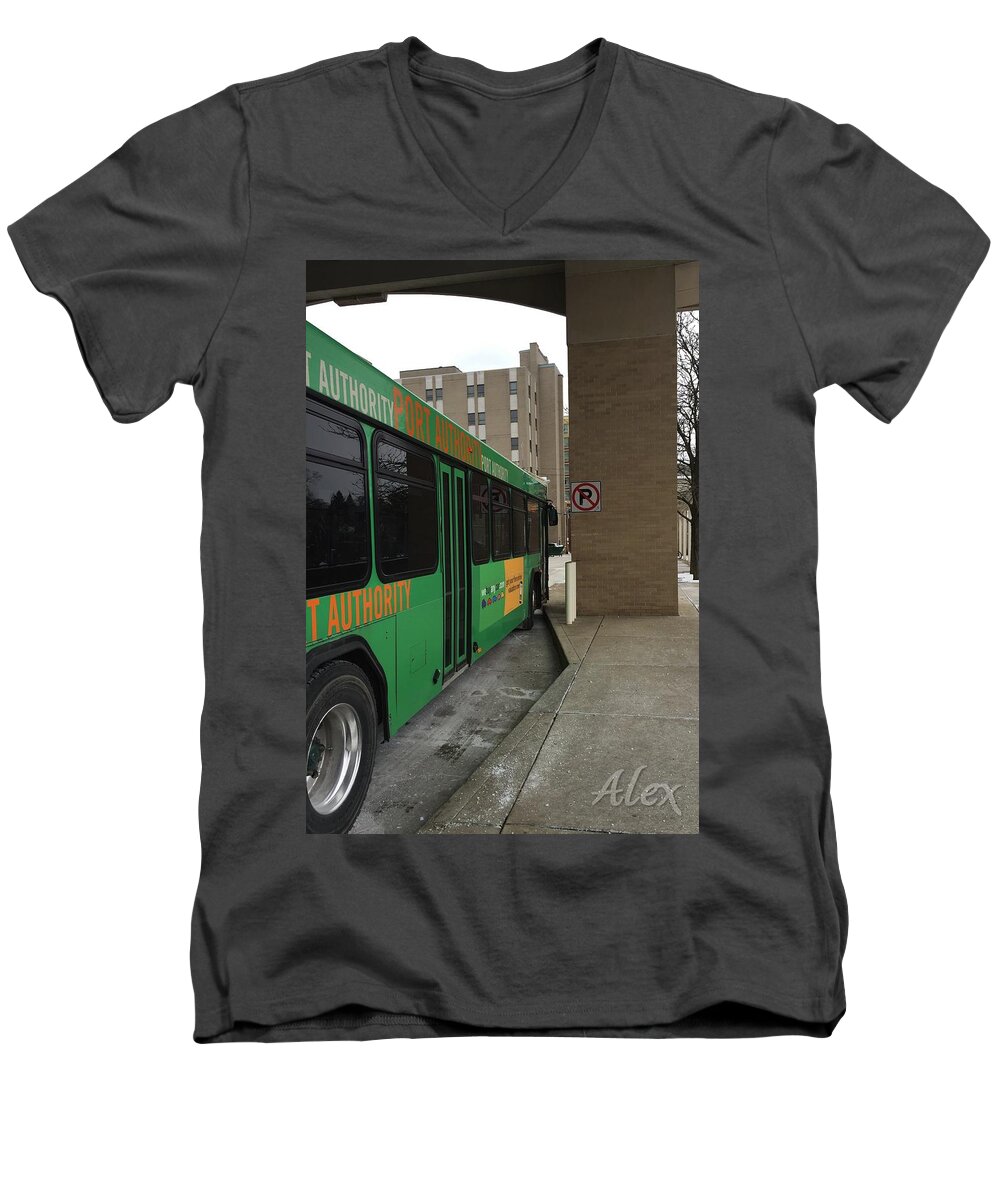 City Bus Men's V-Neck T-Shirt featuring the photograph Bus Stop by Alexsondra Baumcratz