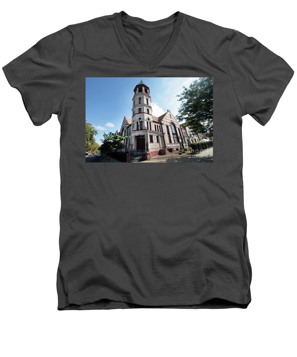 Churches Men's V-Neck T-Shirt featuring the photograph Bushwick Avenue Central Methodist Episcopal Church by Steven Spak