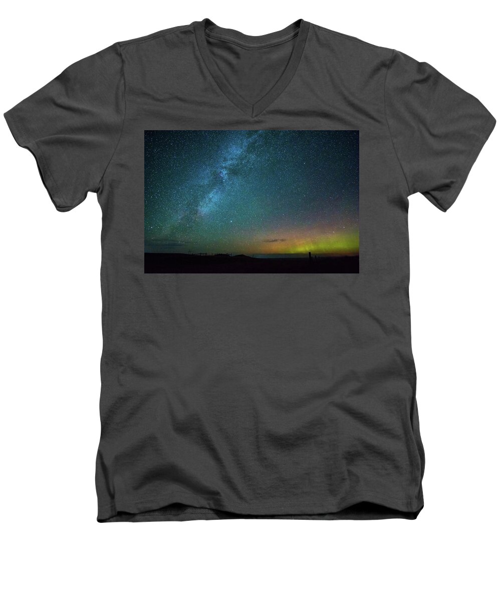 Milky_way Men's V-Neck T-Shirt featuring the photograph Busy Night by Fiskr Larsen