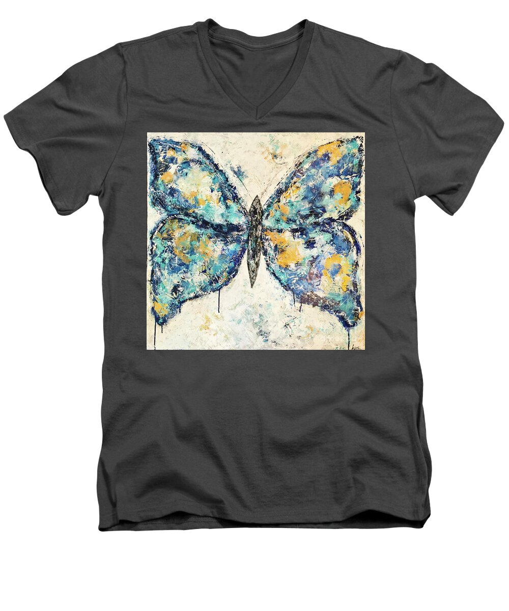 Butterfly Men's V-Neck T-Shirt featuring the painting Butterfly Love by Kirsten Koza Reed