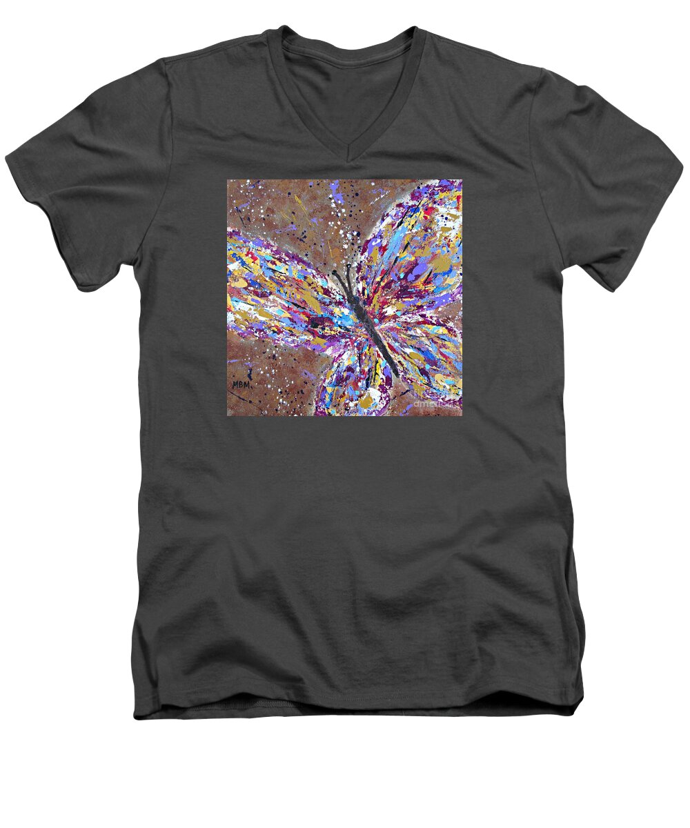 Butterfly Men's V-Neck T-Shirt featuring the painting Butterfly Magic by Mary Mirabal