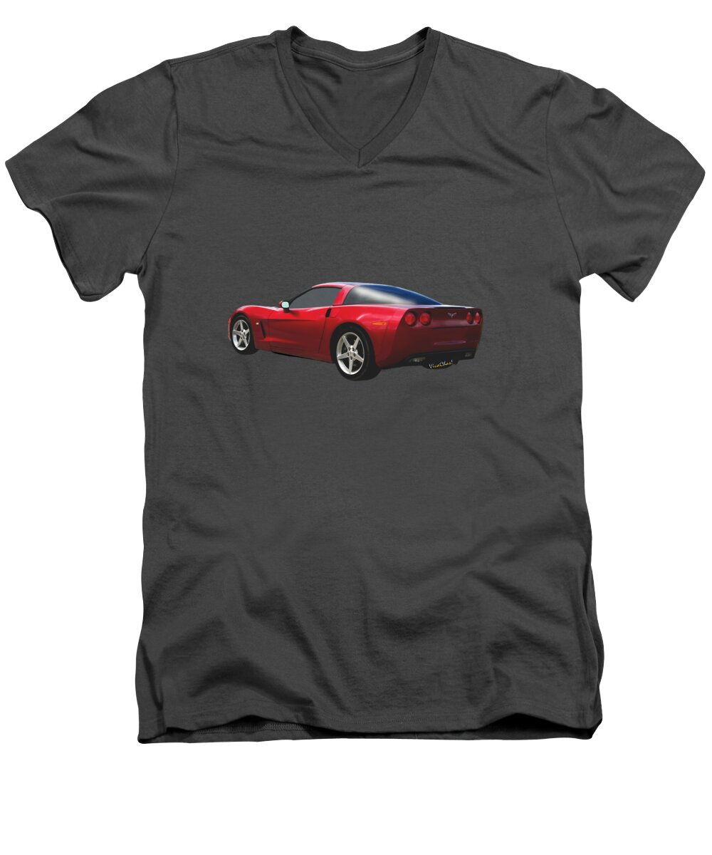 Chevrolet Men's V-Neck T-Shirt featuring the digital art C-6 Corvette and the Cosmos by Chas Sinklier