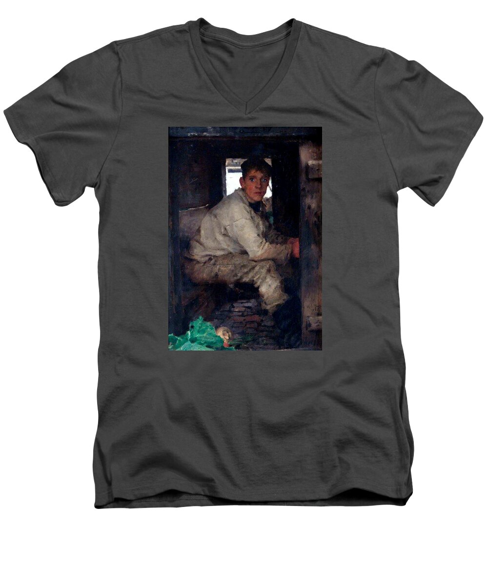 Cabin Boy Men's V-Neck T-Shirt featuring the painting Cabin Boy by Henry Scott Tuke