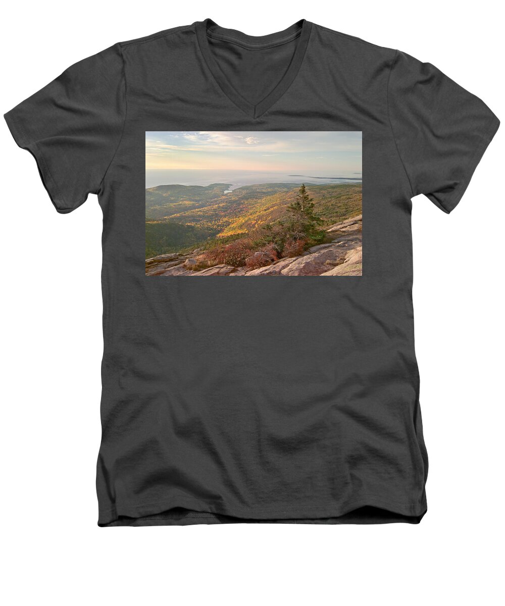 Cadillac Men's V-Neck T-Shirt featuring the photograph Cadillac Sunrise Photo by Peter J Sucy