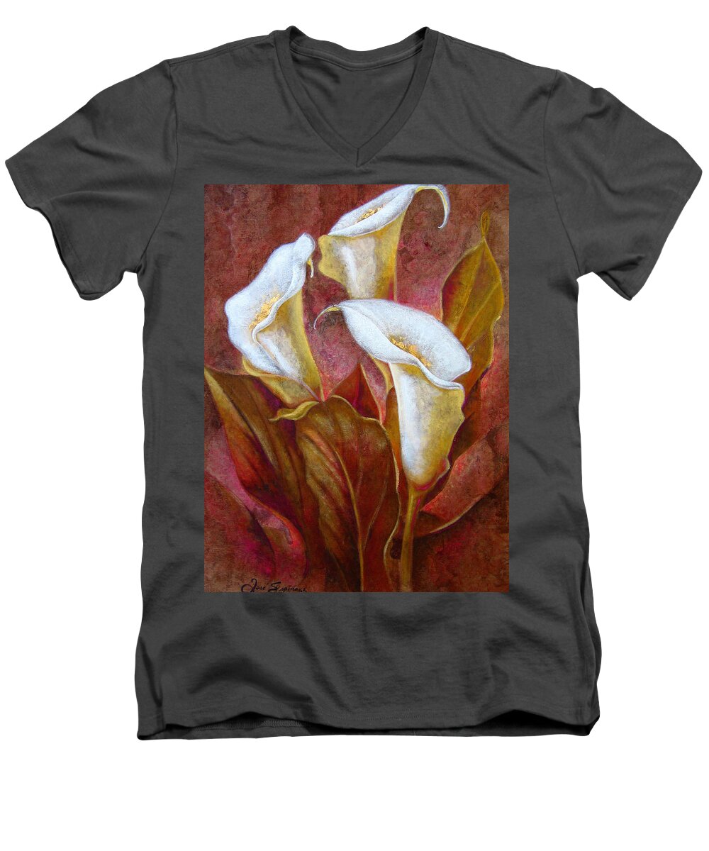 Calla Lillies Men's V-Neck T-Shirt featuring the painting C A L A S . B O U Q U E T by J U A N - O A X A C A
