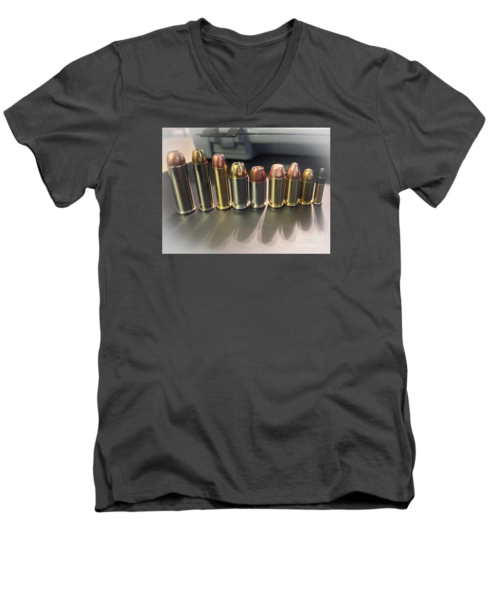 Ammo. Guns Men's V-Neck T-Shirt featuring the photograph Calibers by Dale Powell